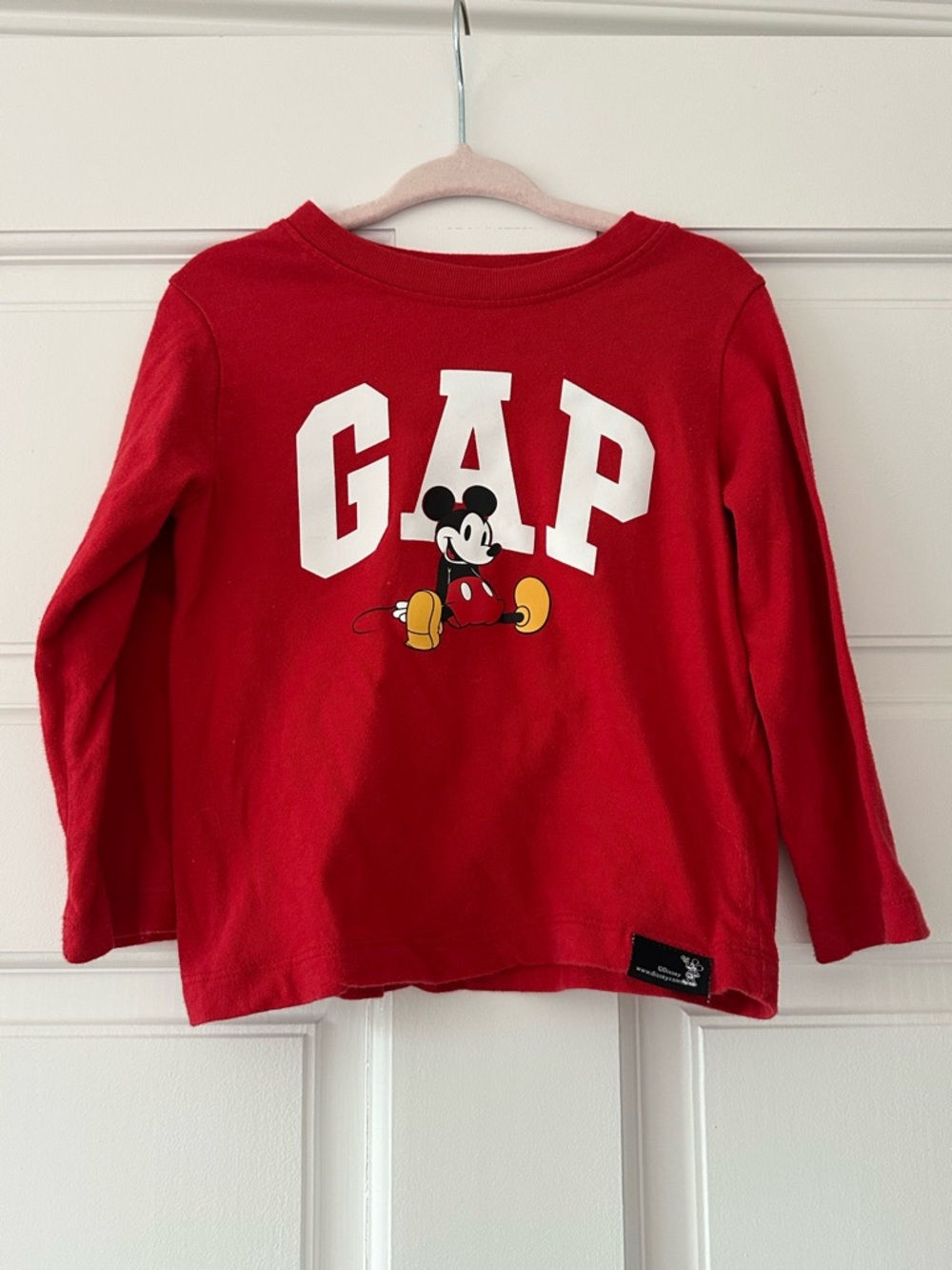 GAP Red Long-Sleeve Tee with Mickey Mouse Graphic